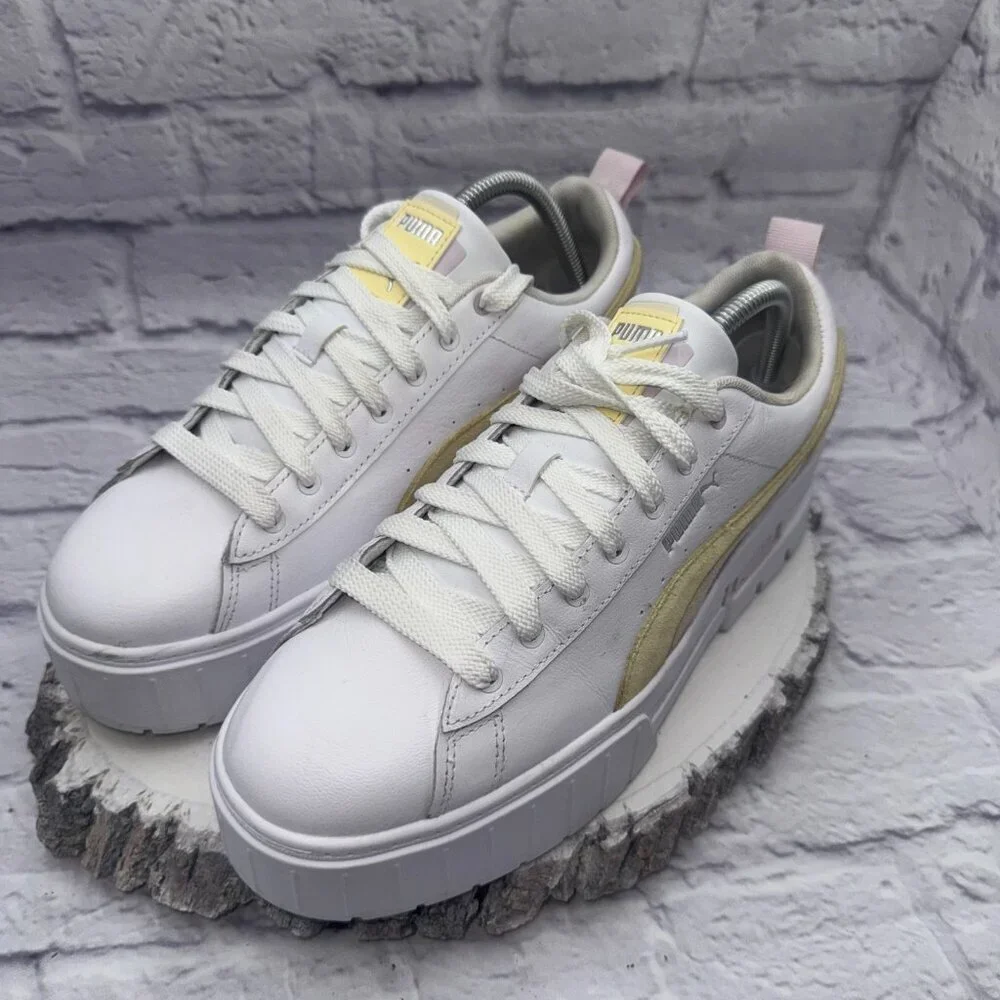 Puma Women's Size 11 Mayze Platform White Yellow Pink Sneakers Casual Shoes - Picture 4 of 12
